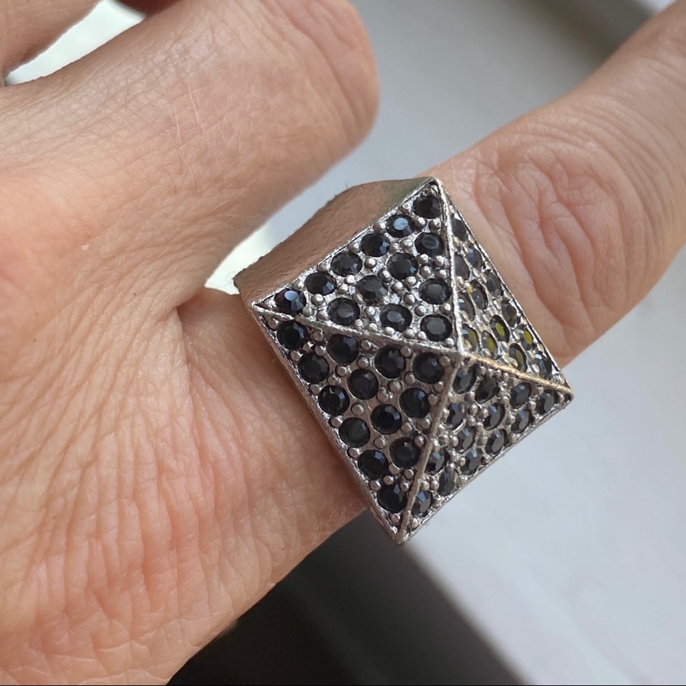 💝 Tommassini Mosaic Swarowski Crystal Statement Ring size 7 Gothic Silver Black
